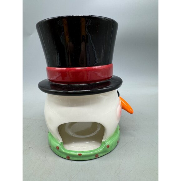 CIB snow much fun Christmas snowman fondue set 2 pc ceramic top hat scarf READ - Picture 9 of 13